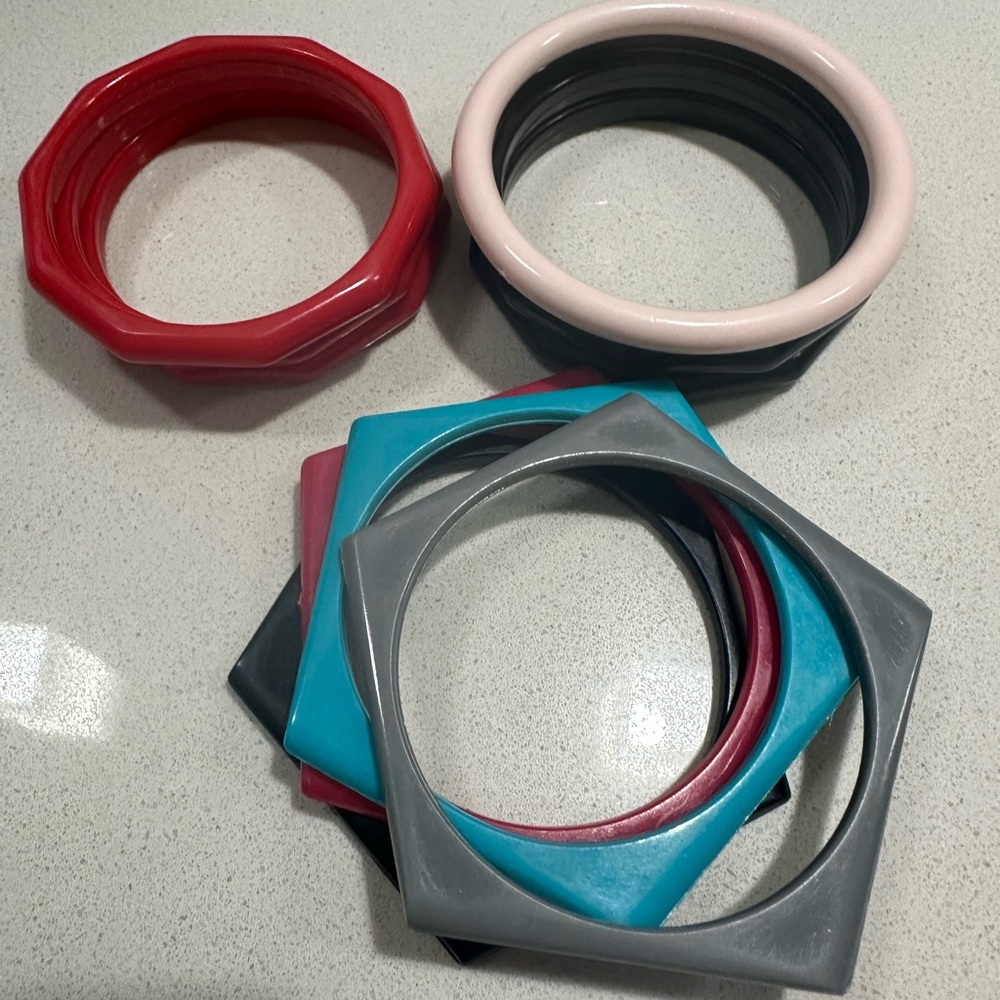 Colorful Geometric Bangle Set vintage 80’s